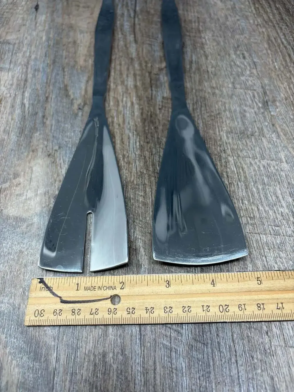 Arthur Salm style Mid Century Modern Stainless Steel Salad Serving Utensils Set